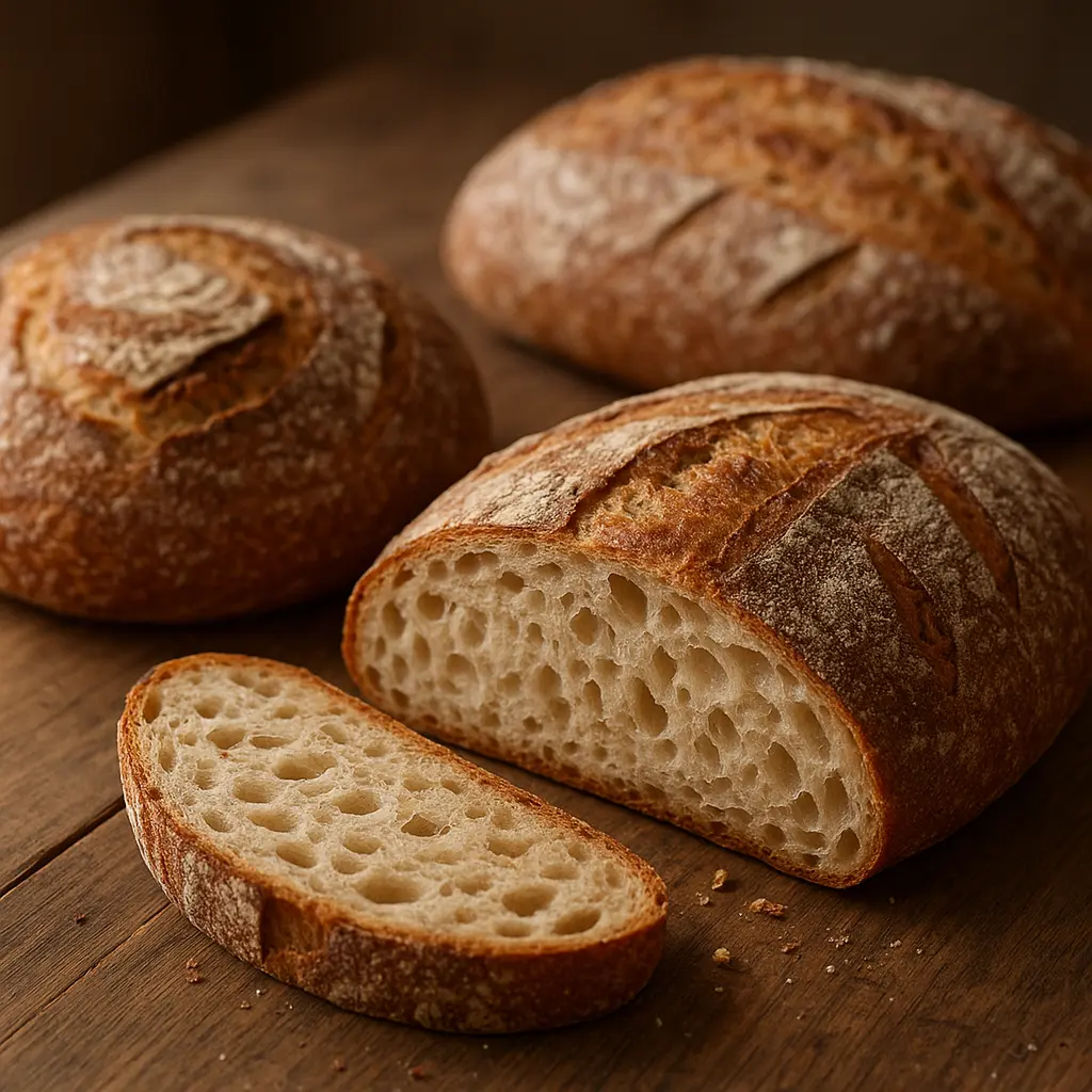 Rusztikus kézműves kenyerek fatáblán